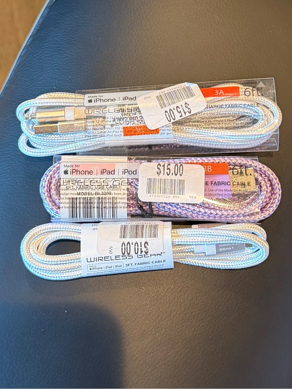 Set of 3 Charging Cables for iPhone 14 and older
